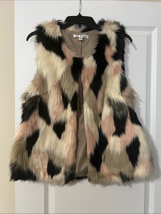 Say What? Jackets & Blazers - Say What? Colorblock Faux Fur Vest in Pink, Black & Cream